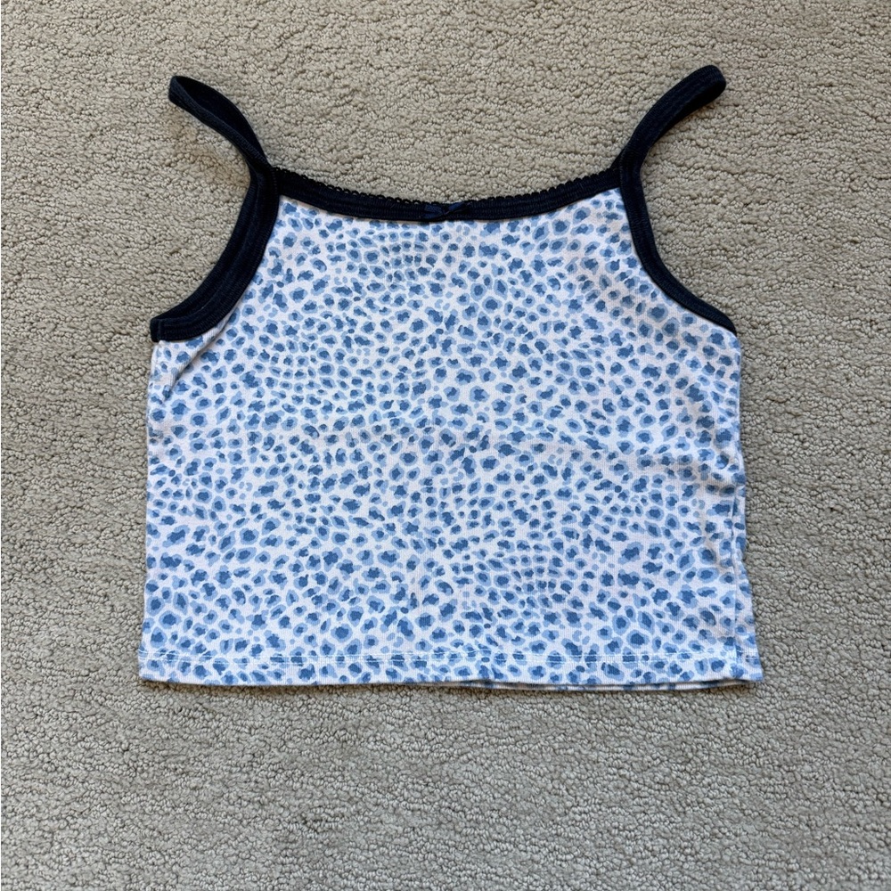Brandy Melville Blue and White Leopard Print Cropped Tank
